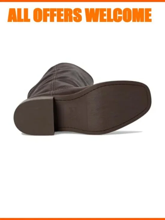 Polyurethane Wide Calf Boots Block Heel Pull-On Western Style - Picture 4 of 7